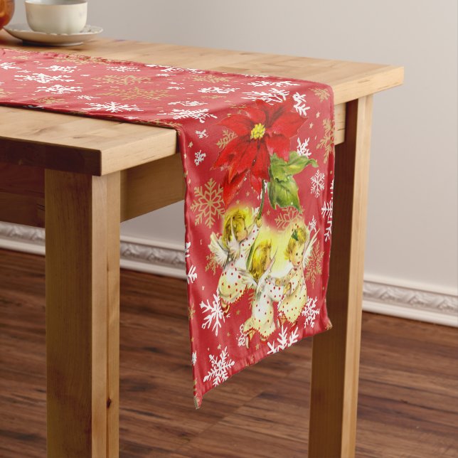 Christmas Dancing Baby Angels on Snowflakes Long Table Runner (In Situ)