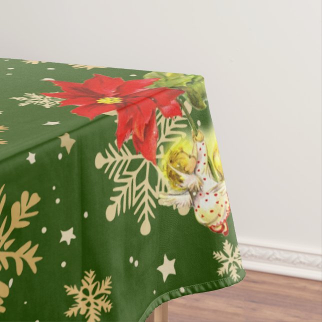 Christmas Dancing Baby Angels on Snowflakes Tablecloth (In Situ)