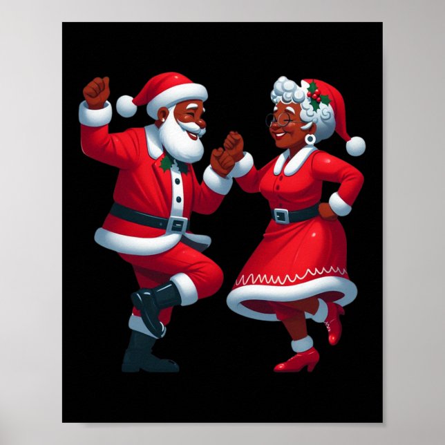 Christmas Dancing Black African American Santa Mrs Poster (Front)