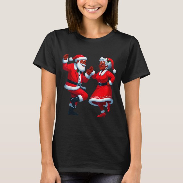 Christmas Dancing Black African American Santa Mrs T-Shirt (Front)