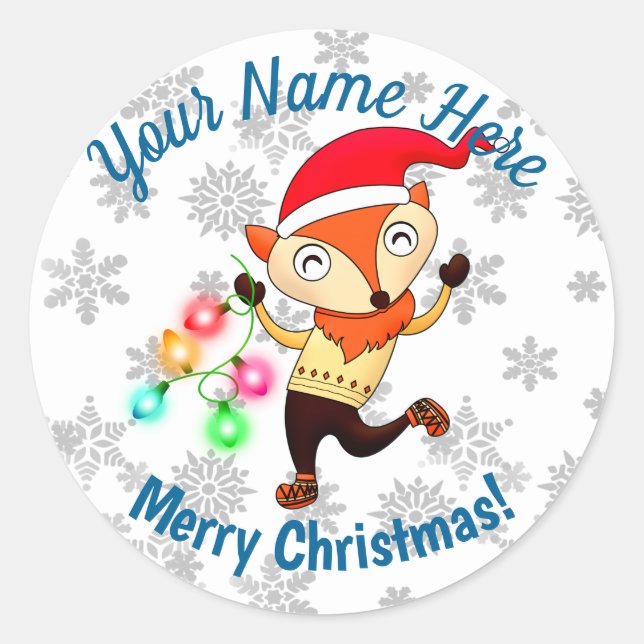 Christmas Dancing Fox Custom Classic Round Sticker (Front)