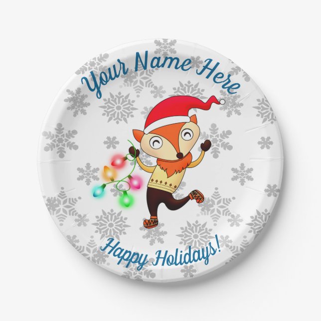 Christmas Dancing Fox Custom Paper Plate (Front)