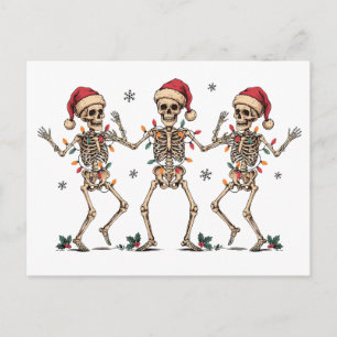 Christmas Dancing Skeletons Wearing Santa Hats Holiday Postcard