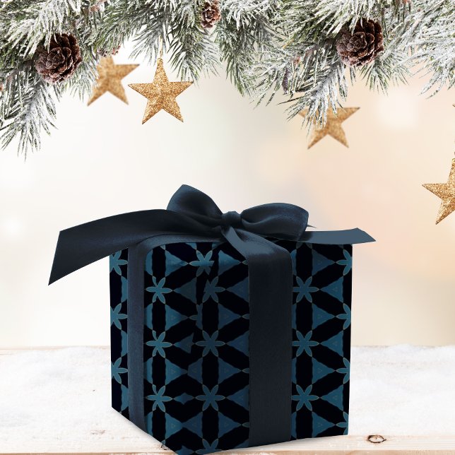 Christmas dark blue and gold geometric flower  wrapping paper (Elegant dark blue and a little touch of gold wrapping paper)