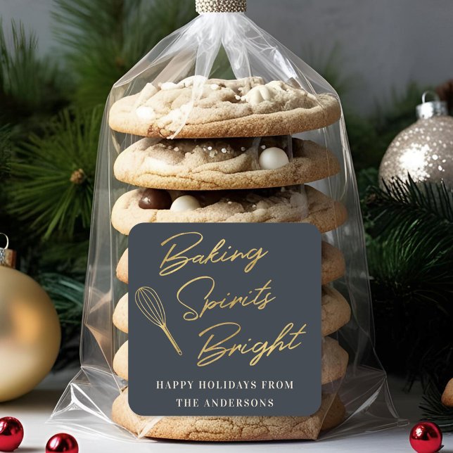 Christmas Dark Blue and Gold Holiday Baking Gift Square Sticker (Creator Uploaded)