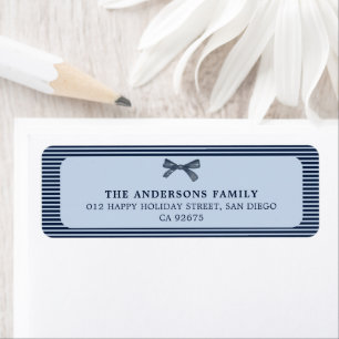 Christmas Dark Blue Stripes Bow Return Address 