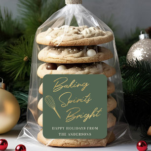 Christmas Dark Green and Gold Holiday Baking Gift Square Sticker