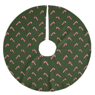 Christmas dark green red cute candy cane elegant brushed polyester tree skirt