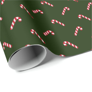 Christmas dark green red cute candy cane elegant  wrapping paper