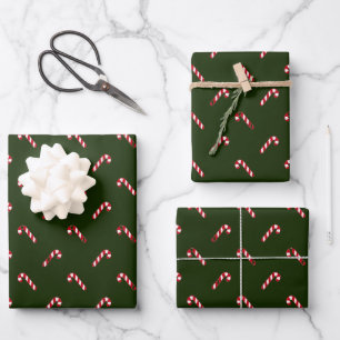 Christmas dark green red cute candy cane elegant wrapping paper sheet