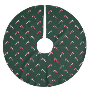 Christmas dark green red cute candy cane pattern brushed polyester tree skirt