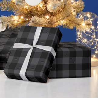 Christmas Dark Grey and Black Buffalo Check Wrapping Paper