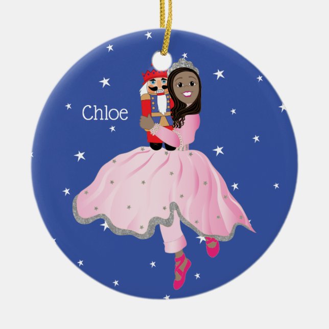 Christmas Dark Haired Ballerina Clara Ceramic Tree Decoration (Front)