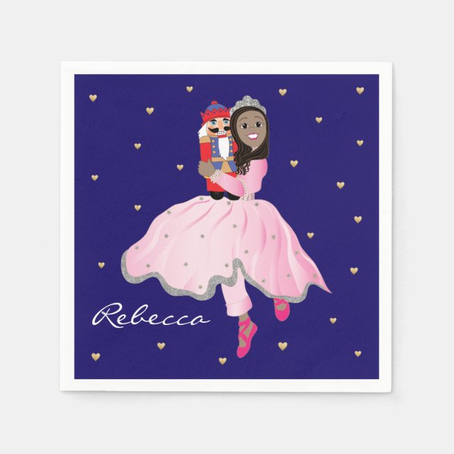 Christmas Dark Haired Ballerina Clara Paper Plate Napkin (Front)