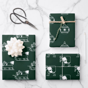 Christmas dark pine green cute assorted patterns wrapping paper sheet