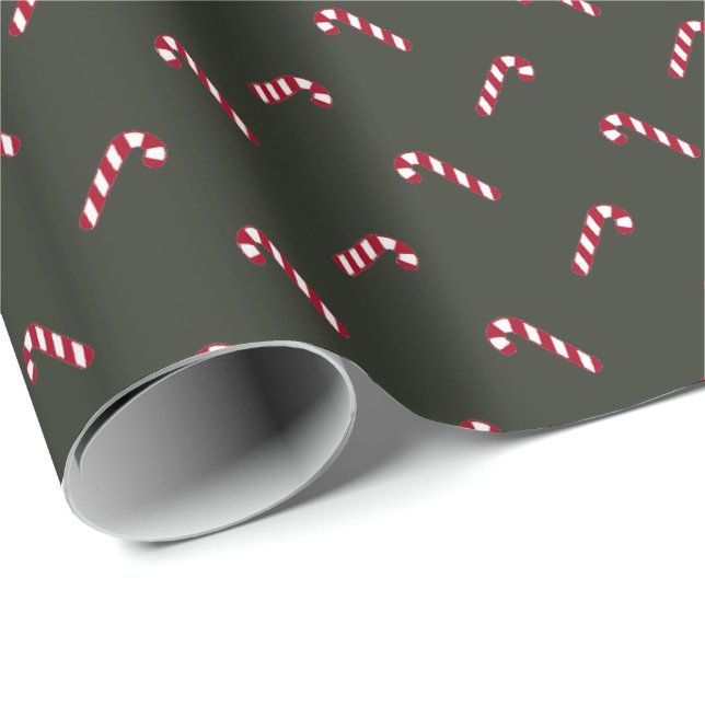 Christmas dark pine tree green candy cane cute wrapping paper (Roll Corner)