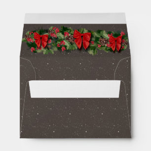 Christmas Dark Silver Starry Night Sparkles Holly Envelope