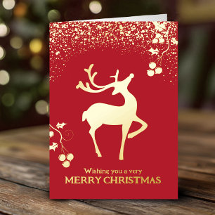 Christmas dashing reindeer red gold simple custom foil holiday card