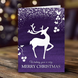 Christmas dashing reindeer silver purple custom foil holiday card