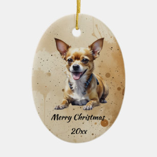 Christmas Dated Text Chihuahua, Pet Dog Animal Ceramic Tree Decoration