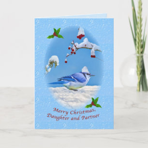 Christmas, Daughter and Partner, Blue Bird Holiday Card