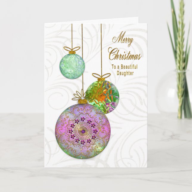 Christmas Daughter Ornate Tree Ornaments Holiday Card (Front)