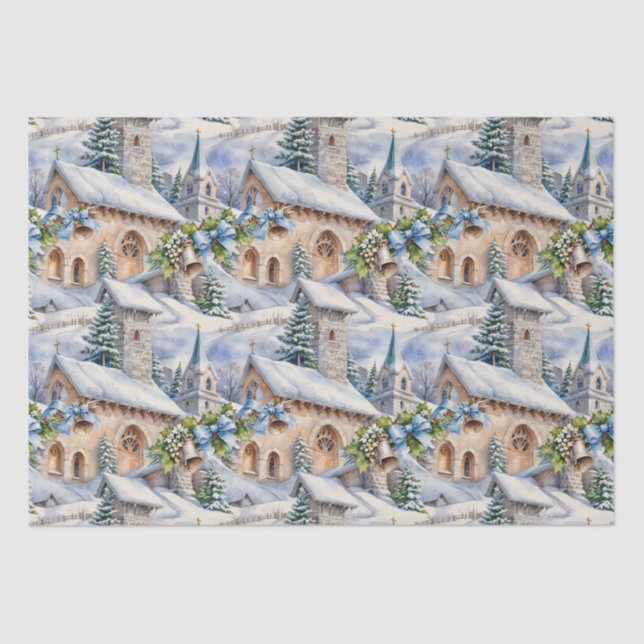 Christmas Day Country Church Tissue Paper (Front)