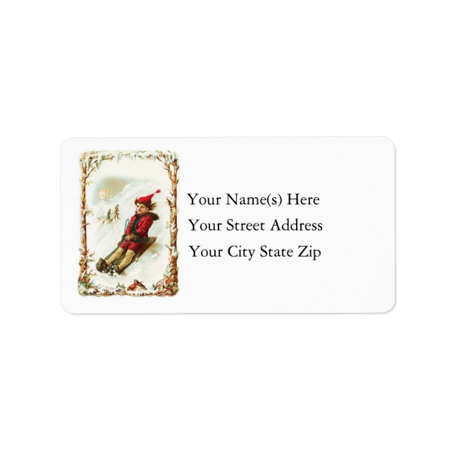 Christmas Day Sledding Vintage Address Label (Front)