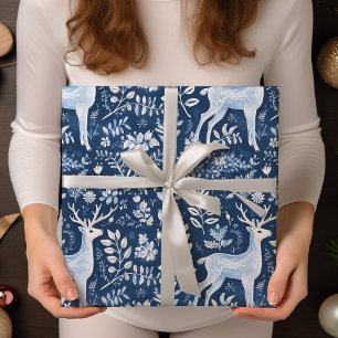 Christmas Dear Monochromatic Blue White Wrapping Paper