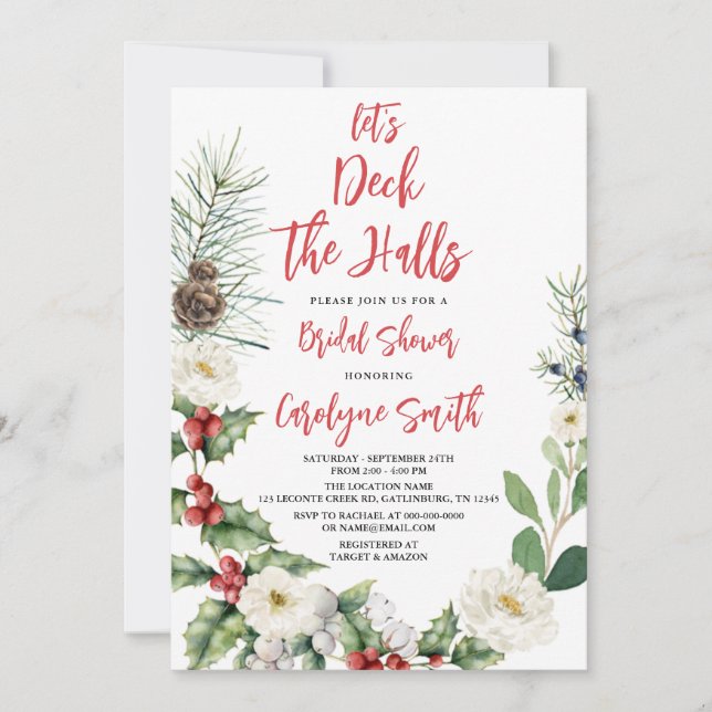 Christmas Deck the Halls Bridal Shower Invitation (Front)