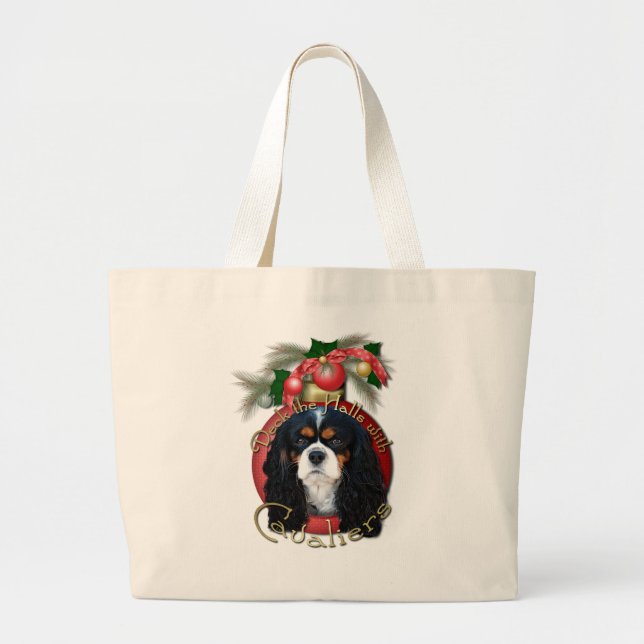 Christmas - Deck the Halls - Cavaliers - Large Tote Bag (Front)