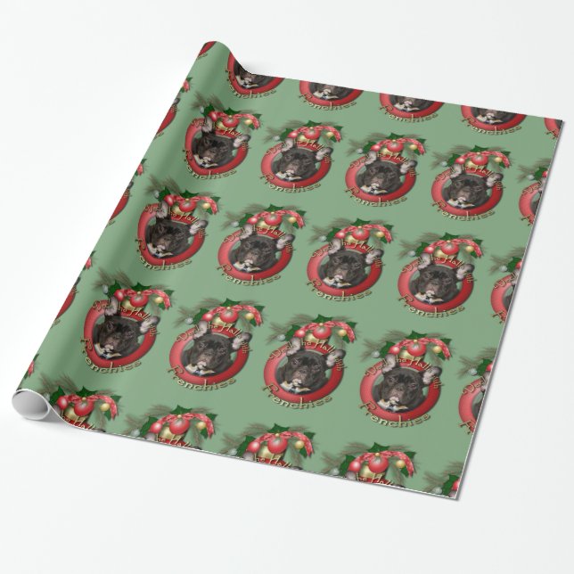 Christmas - Deck the Halls - Frenchies Wrapping Paper (Unrolled)