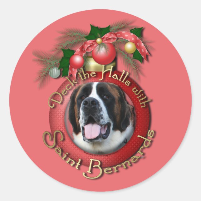 Christmas - Deck the Halls - Saint Bernards - Mae Classic Round Sticker (Front)