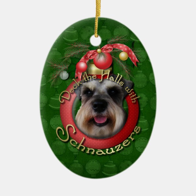 Christmas - Deck the Halls - Schnauzers Ceramic Tree Decoration (Front)