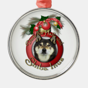 Christmas - Deck the Halls - Shiba Inus - Yasha Metal Tree Decoration