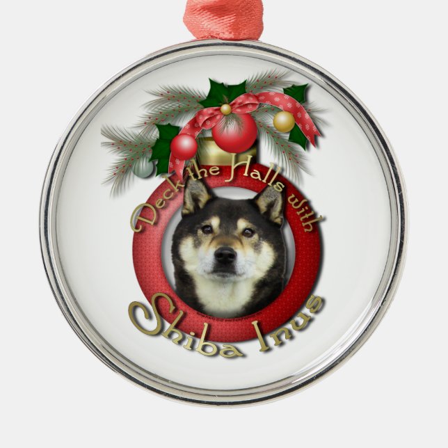 Christmas - Deck the Halls - Shiba Inus - Yasha Metal Tree Decoration (Front)