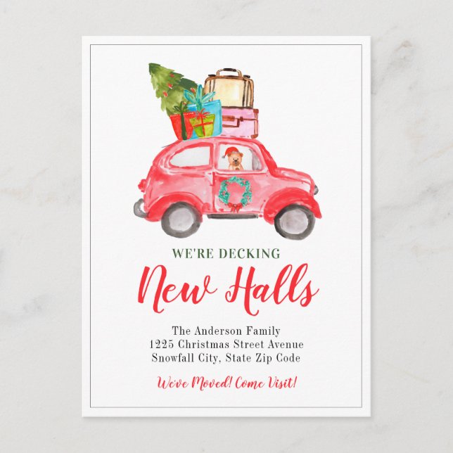 Christmas Decking New Halls Home Holiday Moving Announcement Postcard (Front)