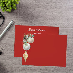 Christmas decor baubles red return address envelope