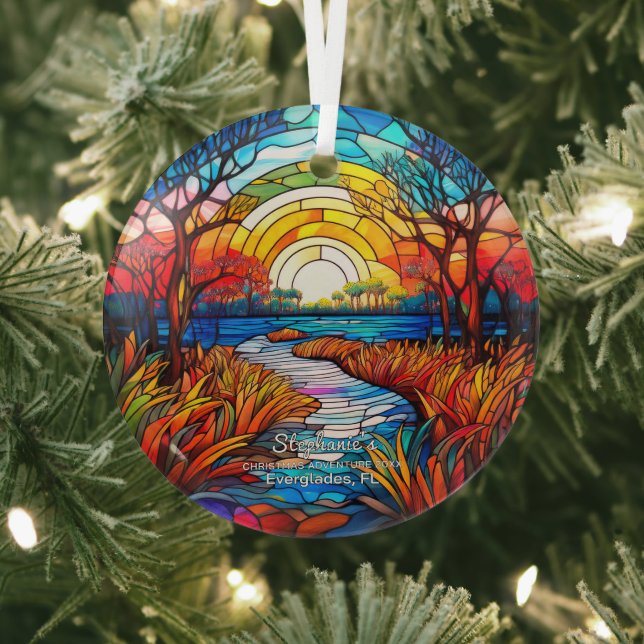 Christmas Decor Everglades Park Florida Adventure Glass Tree Decoration (Insitu)