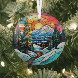 Christmas Decor Mount Rainier Park Engaged Couple Glass Tree Decoration