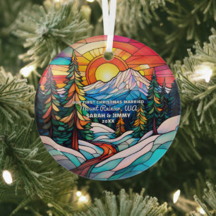Christmas Decor Mount Rainier Park Married Couple Glass Tree Decoration