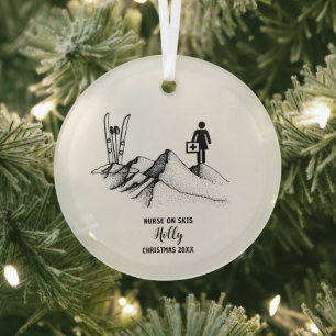 Christmas Decor Nurse Skiing Snow Adventure Gift Glass Tree Decoration
