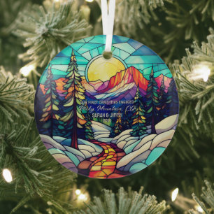 Christmas Decor Rocky Mountain Colorado Engaged Glass Tree Decoration