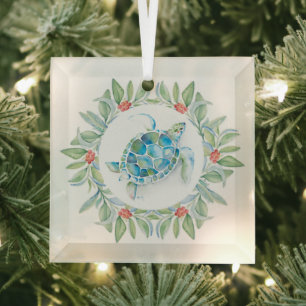 Christmas Decor Sea Turtle Glass Tree Decoration