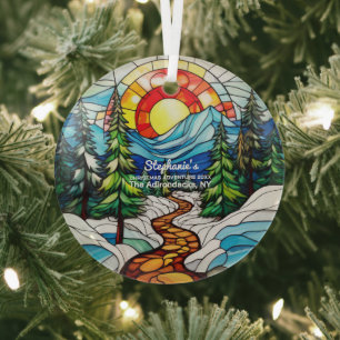 Christmas Decor The Adirondacks NY Adventure Hike Glass Tree Decoration