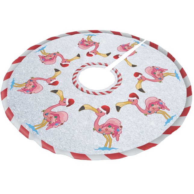 Christmas Decorated Flamingo Tree Skirt (Angled)