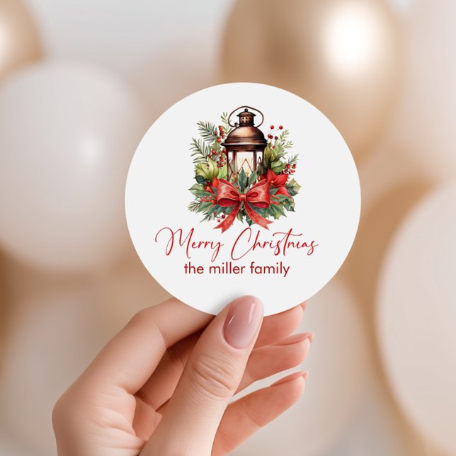 Christmas Decorated Lantern Merry Christmas Classic Round Sticker (Creator Uploaded)
