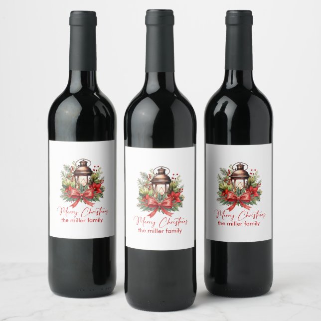 Christmas Decorated Lantern Merry Christmas Wine Label (Bottles)