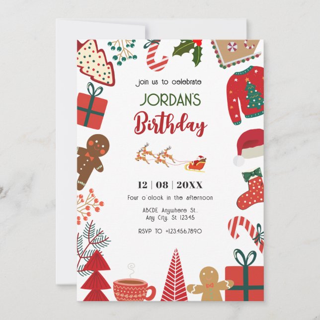 Christmas decoration fun birthday invitation (Front)