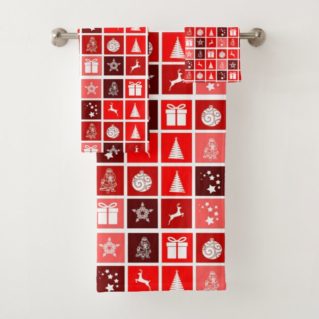 Christmas Decoration Holiday Red Pattern Bath Towel Set (Insitu)